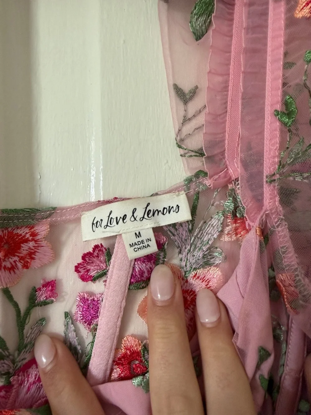 For Love & Lemons Pink Floral Embroidered Short Dress - Picture 7 of 8